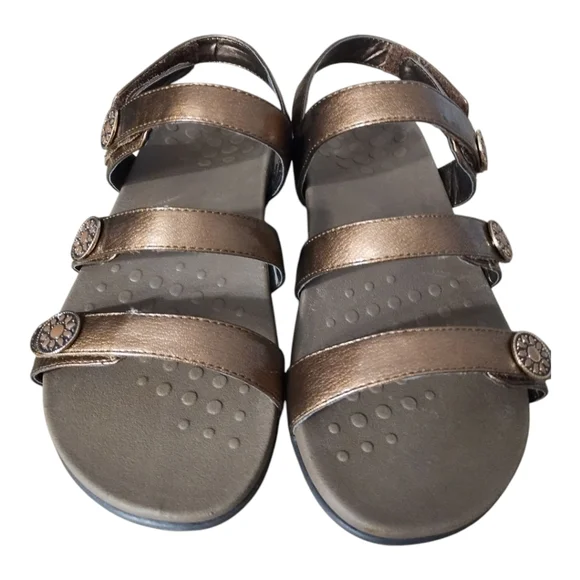 Vionic Cathy Bronze 3 Strap Leather Arch Support Comfort Boho Sandal 38W/US 7W - Picture 3 of 9
